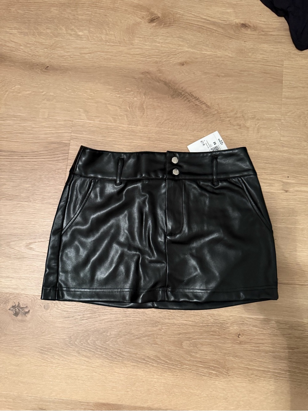 Forever 21 Black Faux Leather Mini Skirt with Double Button Waist